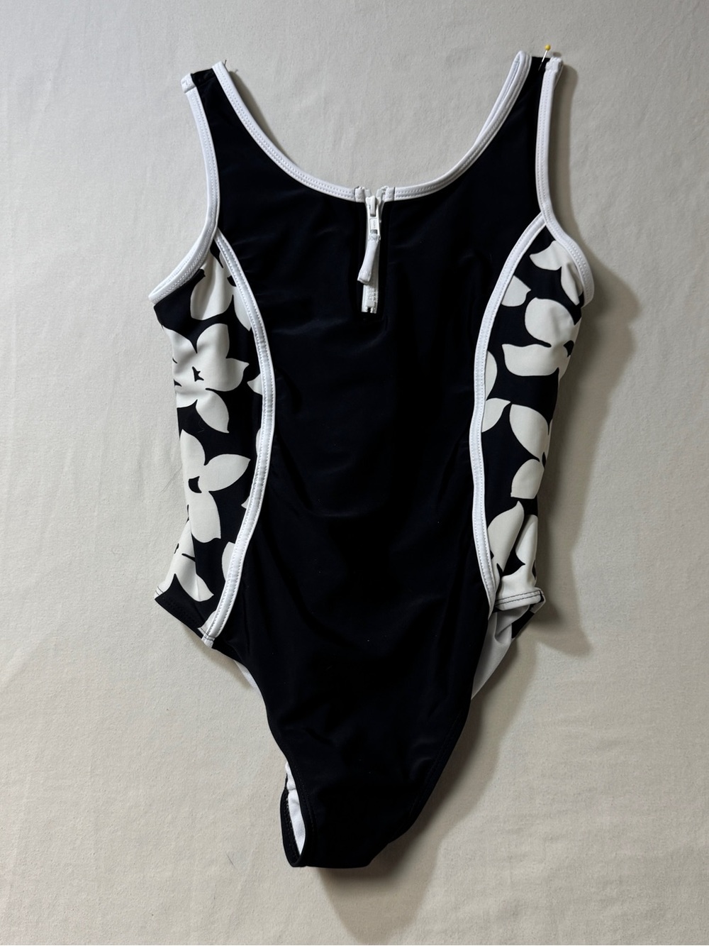 Swimsuit Bathingsuit Girl 16 Black White One Piece Zipper Bust Pool Beach Modest